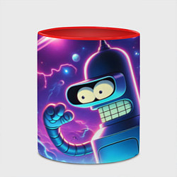 Кружка 3D Bender in neon space - cartoon Futurama, цвет: 3D-белый + красный — фото 2