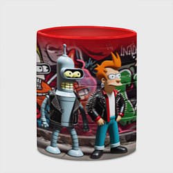 Кружка 3D Bender bending robot and Fry - ai art graffiti, цвет: 3D-белый + красный — фото 2