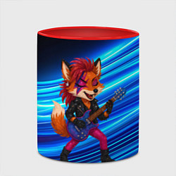 Кружка 3D Лиса в косухе и гитарой - рок звезда, цвет: 3D-белый + красный — фото 2
