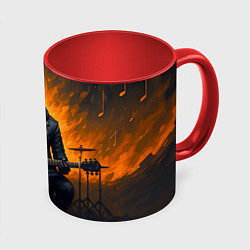 Кружка 3D Гитарист играющий в пламени, цвет: 3D-белый + красный