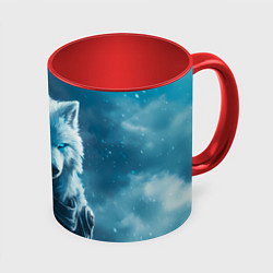 Кружка 3D Воин волк зимой, цвет: 3D-белый + красный
