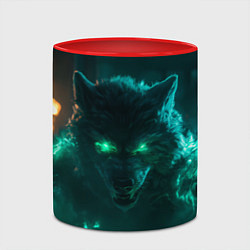 Кружка 3D Волк с зелеными глазами с молниями, цвет: 3D-белый + красный — фото 2