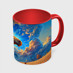 Кружка 3D Лошадь на фоне синего неба, цвет: 3D-белый + красный