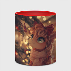 Кружка 3D Лошадка любуется новогодней елкой, цвет: 3D-белый + красный — фото 2