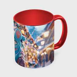 Кружка 3D Синяя новогодняя лошадка, цвет: 3D-белый + красный