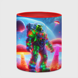 Кружка 3D Неоновый космонавт Шрек на планете гигантских мухо, цвет: 3D-белый + красный — фото 2