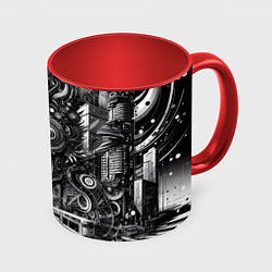 Кружка 3D Cyber urban skull - ai art fantasy, цвет: 3D-белый + красный