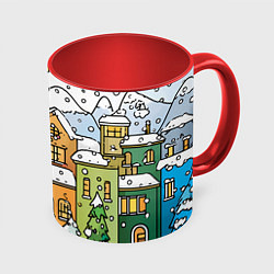 Кружка 3D Новогодний снегопад, цвет: 3D-белый + красный