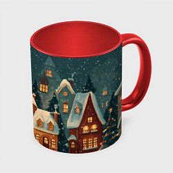 Кружка 3D Сказочный Новогодний городок, цвет: 3D-белый + красный
