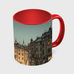 Кружка 3D Новогодняя елка во дворе, цвет: 3D-белый + красный