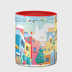 Кружка 3D Разноцветный новогодний дворик, цвет: 3D-белый + красный — фото 2