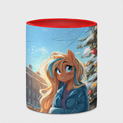 Кружка 3D Лошадка на новогодней площади, цвет: 3D-белый + красный — фото 2