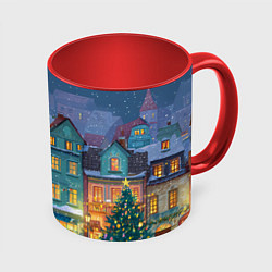 Кружка цветная Новогодний дворик