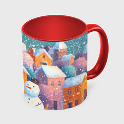Кружка 3D Дети во дворе лепят снеговика, цвет: 3D-белый + красный