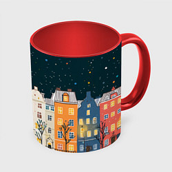 Кружка 3D Новогодняя ночь в городе, цвет: 3D-белый + красный