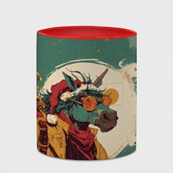 Кружка 3D Новогодний конь в желтых очках, цвет: 3D-белый + красный — фото 2