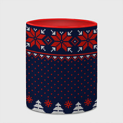 Кружка 3D Новогодний вязаный узор, цвет: 3D-белый + красный — фото 2