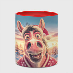 Кружка 3D Счастливая новогодняя лошадь, цвет: 3D-белый + красный — фото 2