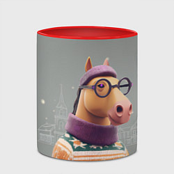 Кружка 3D Новогодняя лошадка хипстер, цвет: 3D-белый + красный — фото 2
