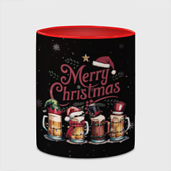 Кружка 3D Кружки пива в новогодних шапках, цвет: 3D-белый + красный — фото 2