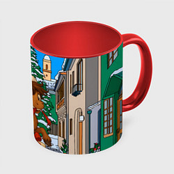 Кружка 3D Лошадка распаковывает новогодний подарок, цвет: 3D-белый + красный