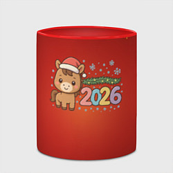 Кружка 3D Новогодняя лошадка 2026 на красном фоне, цвет: 3D-белый + красный — фото 2