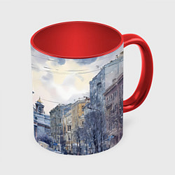 Кружка 3D Санкт-Петербург зимний город, цвет: 3D-белый + красный