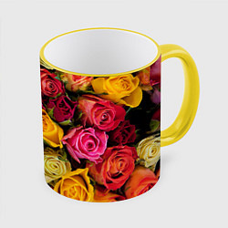 Кружка 3D Ассорти из роз, цвет: 3D-желтый кант