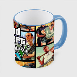 Кружка 3D GTA 5: City Stories, цвет: 3D-небесно-голубой кант
