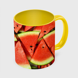 Кружка 3D Дольки арбуза, цвет: 3D-белый + желтый