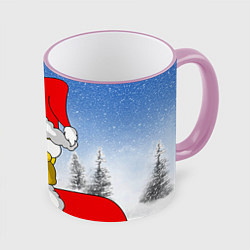 Кружка 3D Санта Гомер, цвет: 3D-розовый кант