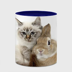 Кружка 3D Кот и кролик пушистые, цвет: 3D-белый + синий — фото 2