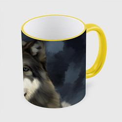 Кружка 3D Зимний волк, цвет: 3D-желтый кант