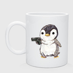Кружка керамическая Пингвин с пистолетом, цвет: белый