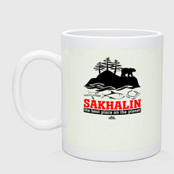 Кружка керамическая Сахалин - лучшее место планеты, цвет: фосфор