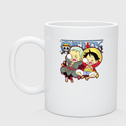 Кружка керамическая Малыши Зоро и Луффи One Piece, цвет: белый