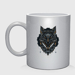 Кружка керамическая ЭТНИЧЕСКАЯ ЛИСА, АБСТРАКЦИЯ, цвет: серебряный