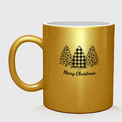 Кружка керамическая Merry Christmas три Ёлки, цвет: золотой