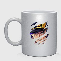 Кружка керамическая JOJOS BIZARRE ADVENTURE, ГЛАВНЫЙ ГЕРОЙ, цвет: серебряный