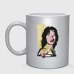 Кружка керамическая Andy Warhol - Mick Jagger pop art, цвет: серебряный