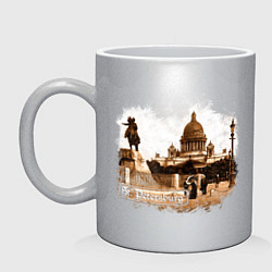 Кружка керамическая Санкт-Петербург Ретро Питер, цвет: серебряный