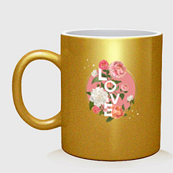 Кружка керамическая Love in pink flowers, цвет: золотой