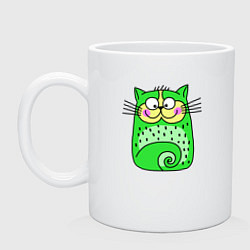 Кружка керамическая Прикольный зеленый кот, цвет: белый