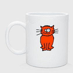 Кружка керамическая Забаный красный кот, цвет: белый
