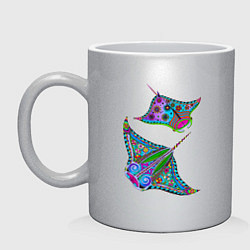Кружка керамическая Скаты с психоделической раскраской, цвет: серебряный