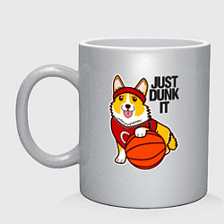 Кружка керамическая JUST DUNK IT корги, цвет: серебряный