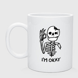 Кружка керамическая Im okay! Skeleton Я в порядке! Жест, цвет: белый