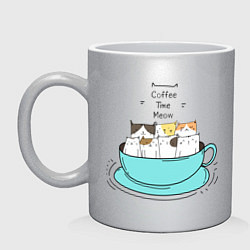 Кружка керамическая ВРЕМЯ КОФЕ МЯУ COFFEE TIME MEOW, цвет: серебряный