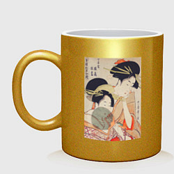 Кружка керамическая Chojiya Hinazuru Hinamatsu Две девушки, цвет: золотой