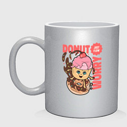 Кружка керамическая Donut worry just flow, цвет: серебряный